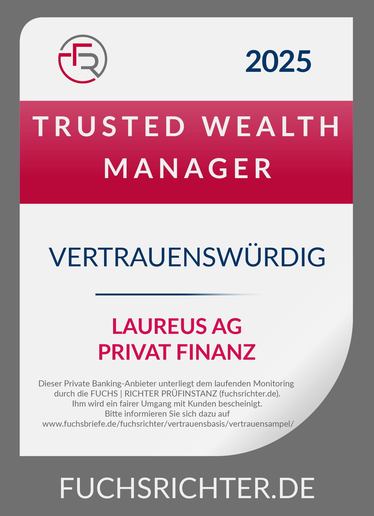 Auszeichnung Trust Wealth Manager 2025 - LAUREUS AG PRIVAT FINANZ - Vertrauenswürdig